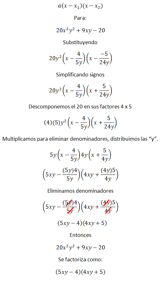 factorización cuadrática con dos variables